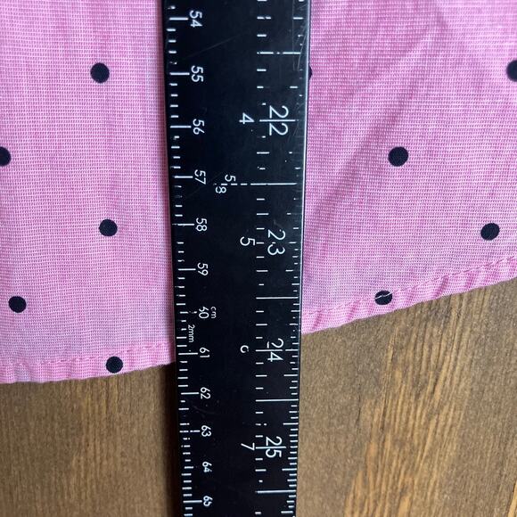 Talbots Womens Blouse Pink Black Polka Dot Ruffle Neck Long Sleeve Petite - Picture 9 of 12